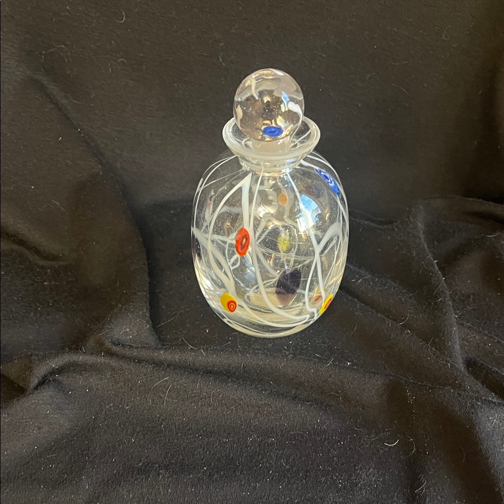 Artisan Glass Perfume Bottle with Red and Yellow Accents